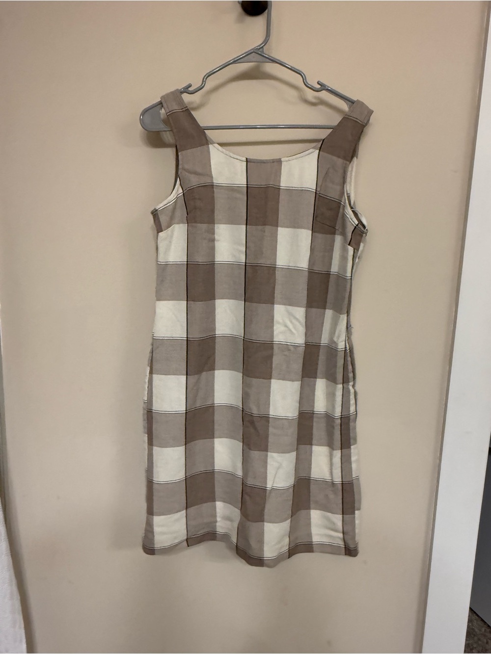 Kathie Lee Collection Cream and Brown Plaid Sleeveless Shift Dress